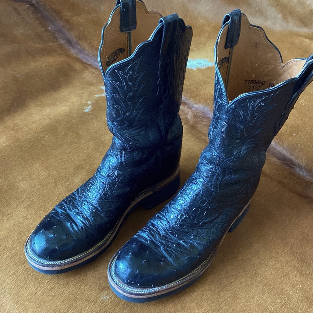 Lucchese black ostrich crepe sole cowboy boots women 10 B